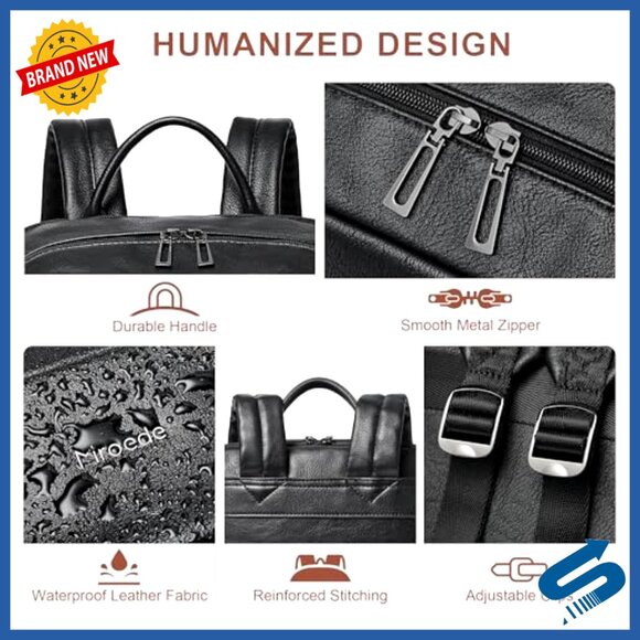 Leather Laptop Backpack Vegan Leather Large Capacity Travel Daypack Business - Picture 4 of 6